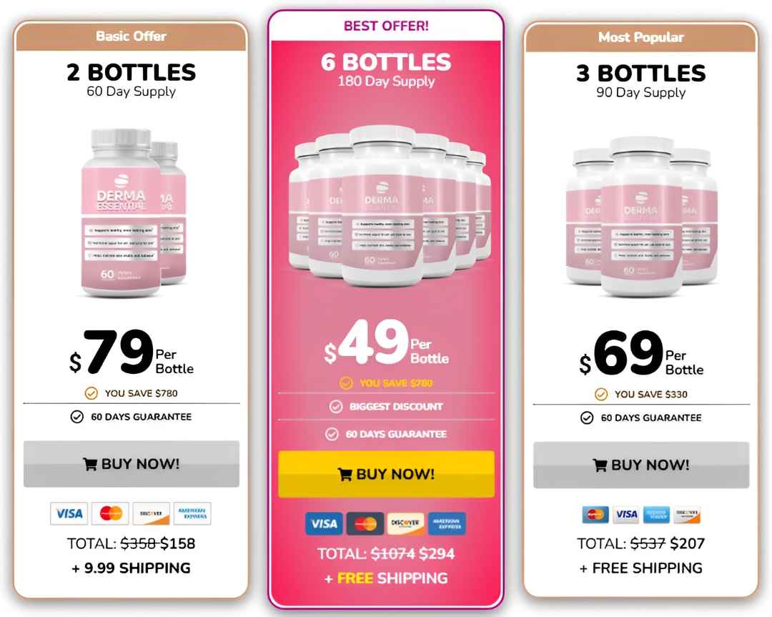 Derma Essential Pricing — 1, 3 or 6 Bottle Packages